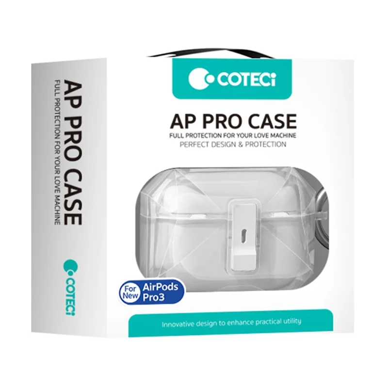 COTECI For AirPods Pro 3 Diamond Protective Case Anti Drop Locking PC Earbuds Cover with Metal Hook - Transparent