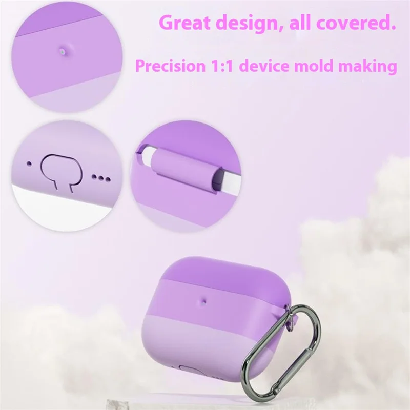 For AirPods Pro 3 Silicone Case Gradient Shockproof Earphone Cover with Carabiner - Gradient Purple