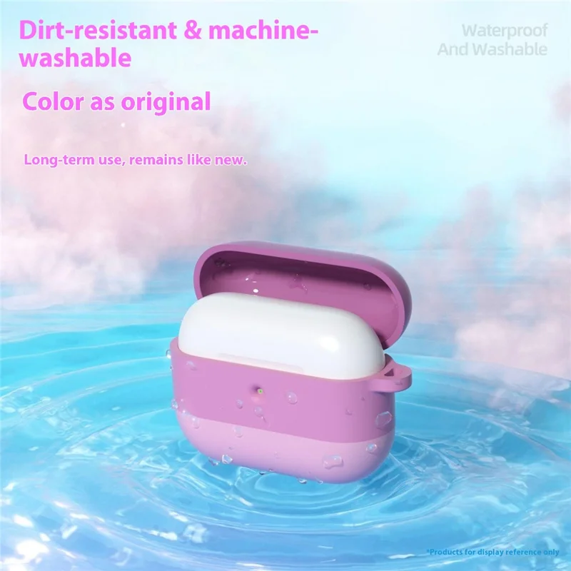 For AirPods Pro 3 Silicone Case Gradient Shockproof Earphone Cover with Carabiner - Gradient Purple