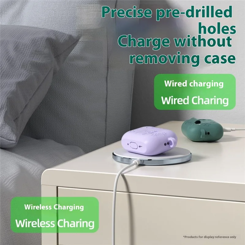 For AirPods Pro 3 Silicone Case Flower Plant Earbuds Protective Cover with Carabiner - Green