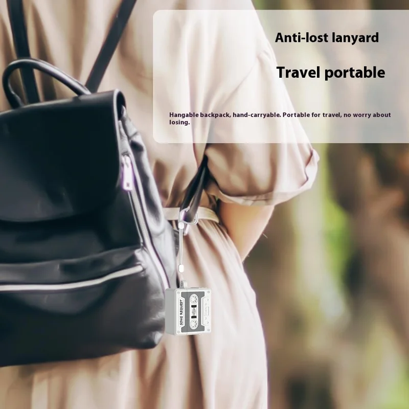 For AirPods Pro 3 Case Retro Cassette Tape Style Earphone Silicone Cover with Hand Strap - Light Grey