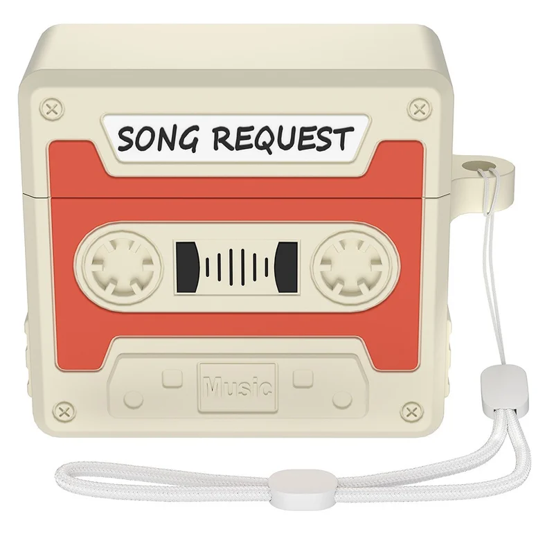 For AirPods Pro 3 Case Retro Cassette Tape Style Earphone Silicone Cover with Hand Strap - Orange