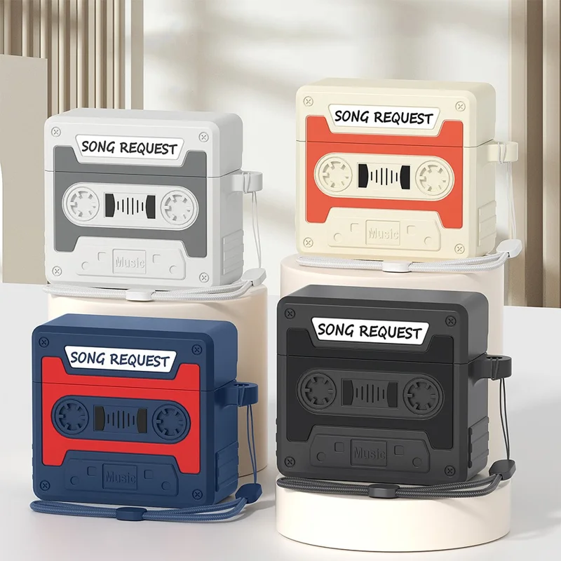 For AirPods Pro 3 Case Retro Cassette Tape Style Earphone Silicone Cover with Hand Strap - Orange