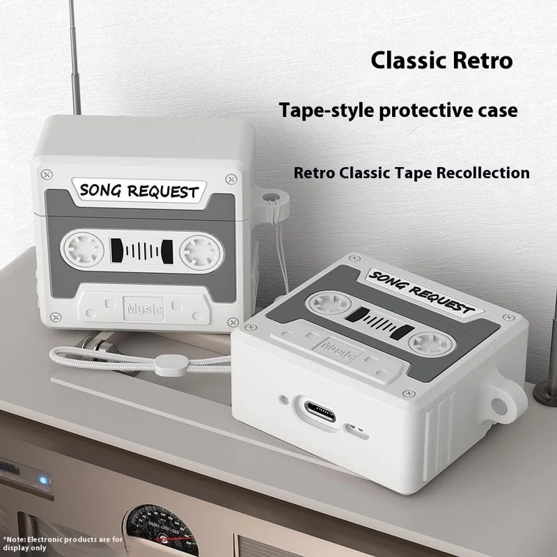 For AirPods Pro 3 Case Retro Cassette Tape Style Earphone Silicone Cover with Hand Strap - Orange