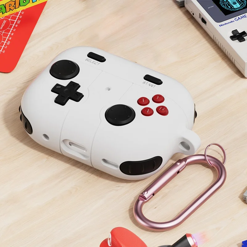For AirPods Pro 3 Silicone Case Retro Game Console Style Earbuds Protective Cover with Carabiner - Grey