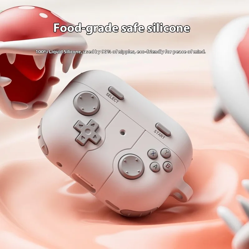 For AirPods Pro 3 Silicone Case Retro Game Console Style Earbuds Protective Cover with Carabiner - Grey