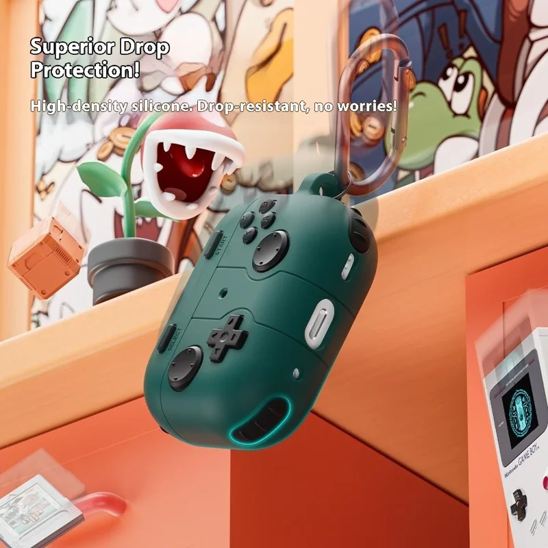 For AirPods Pro 3 Silicone Case Retro Game Console Style Earbuds Protective Cover with Carabiner - Grey