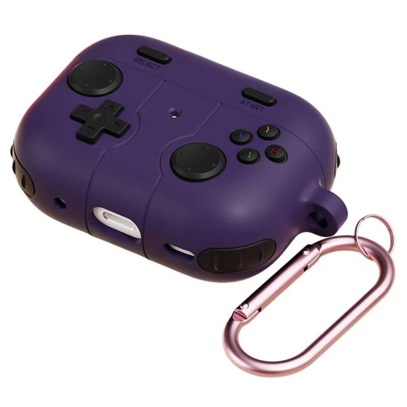 For AirPods Pro 3 Silicone Case Retro Game Console Style Earbuds Protective Cover with Carabiner - Dark Purple