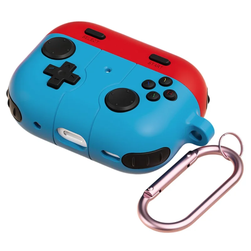 For AirPods Pro 3 Silicone Case Retro Game Console Style Earbuds Protective Cover with Carabiner - Red + Blue
