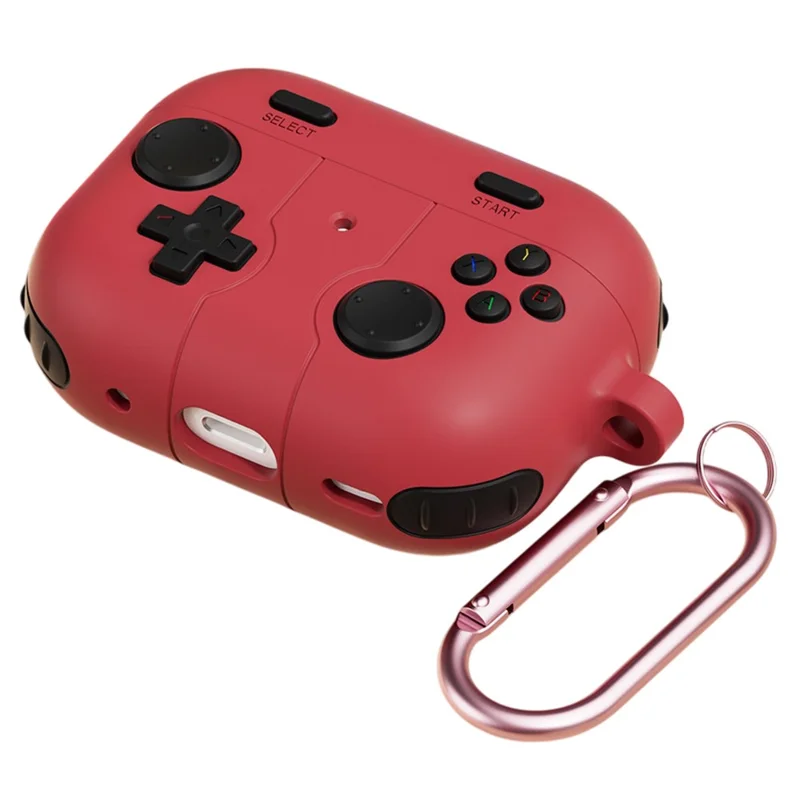 For AirPods Pro 3 Silicone Case Retro Game Console Style Earbuds Protective Cover with Carabiner - Red
