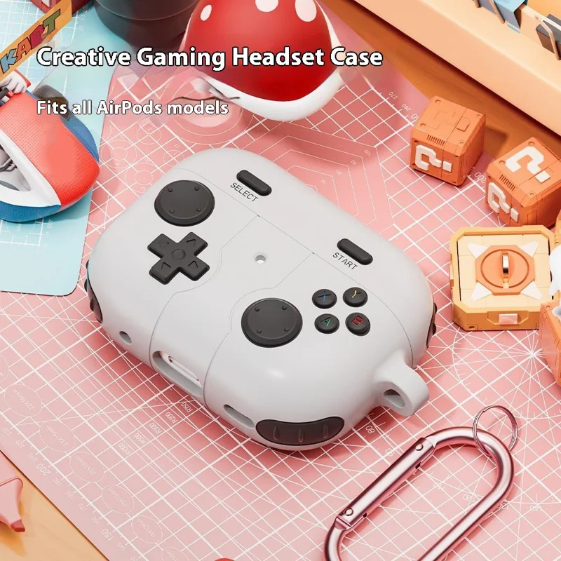 For AirPods Pro 3 Silicone Case Retro Game Console Style Earbuds Protective Cover with Carabiner - Red