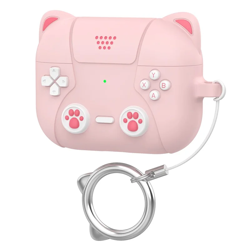 For AirPods Pro 3 Earphone Case Cute Cartoon Cat Paw Silicone Cover with Keychain - Light Pink