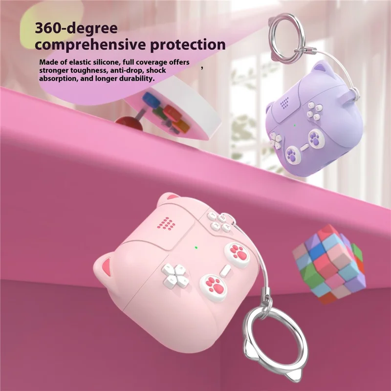 For AirPods Pro 3 Earphone Case Cute Cartoon Cat Paw Silicone Cover with Keychain - Light Pink