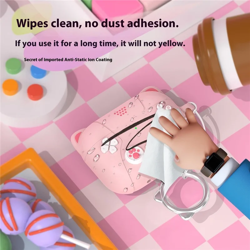 For AirPods Pro 3 Earphone Case Cute Cartoon Cat Paw Silicone Cover with Keychain - Light Pink