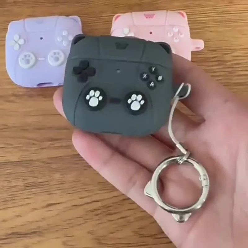 For AirPods Pro 3 Silicone Case Cartoon Cat Paw Cute Earphone Cover with Keychain - Light Purple