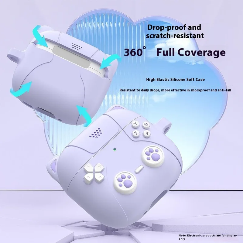 For AirPods Pro 3 Silicone Case Cartoon Cat Paw Cute Earphone Cover with Keychain - Light Purple