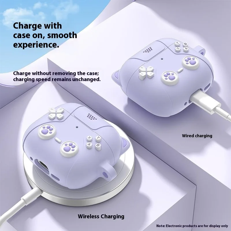 For AirPods Pro 3 Silicone Case Cartoon Cat Paw Cute Earphone Cover with Keychain - Light Purple