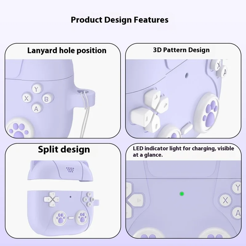 For AirPods Pro 3 Silicone Case Cartoon Cat Paw Cute Earphone Cover with Keychain - Light Purple