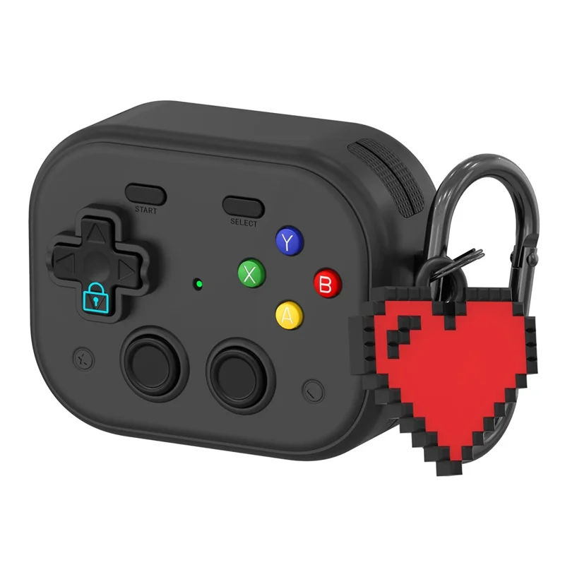 For AirPods Pro 3 Case Vintage Game Console Style Hard PC Earphone Cover with Heart Pendant - Black