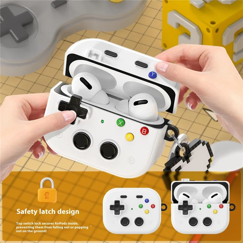 For AirPods Pro 3 Case Vintage Game Console Style Hard PC Earphone Cover with Heart Pendant - Black