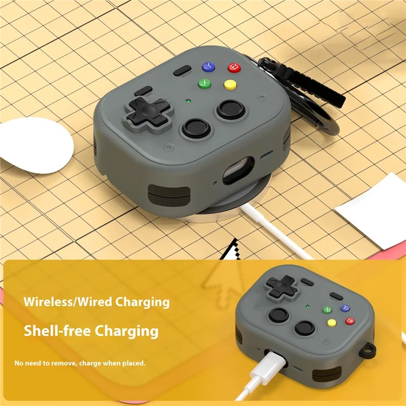 For AirPods Pro 3 Case Vintage Game Console Style Hard PC Earphone Cover with Heart Pendant - Black