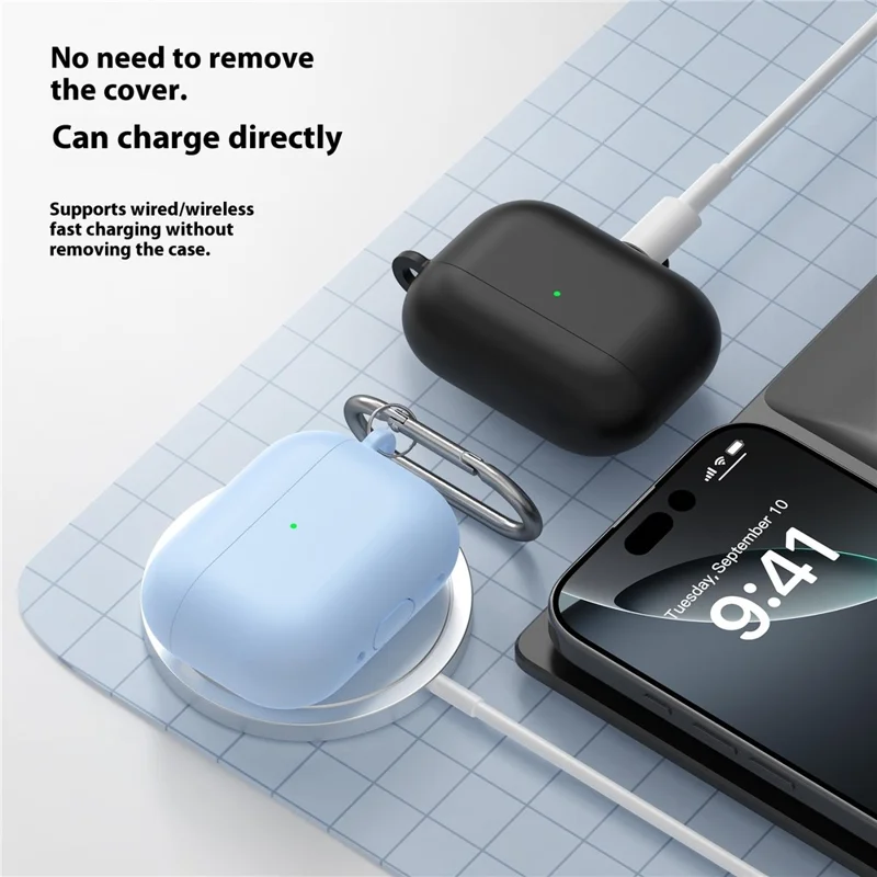 For AirPods Pro 3 Silicone Case 1.6mm Ultra Thin Earphone Protective Cover with Carabiner - Sky Blue