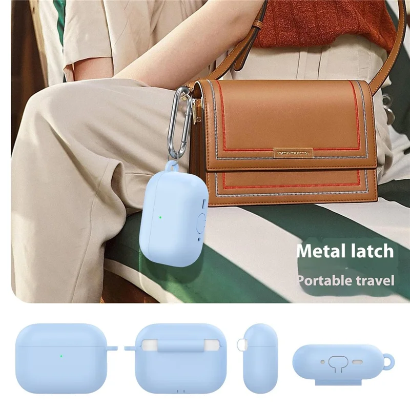 For AirPods Pro 3 Silicone Case 1.6mm Ultra Thin Earphone Protective Cover with Carabiner - Sky Blue