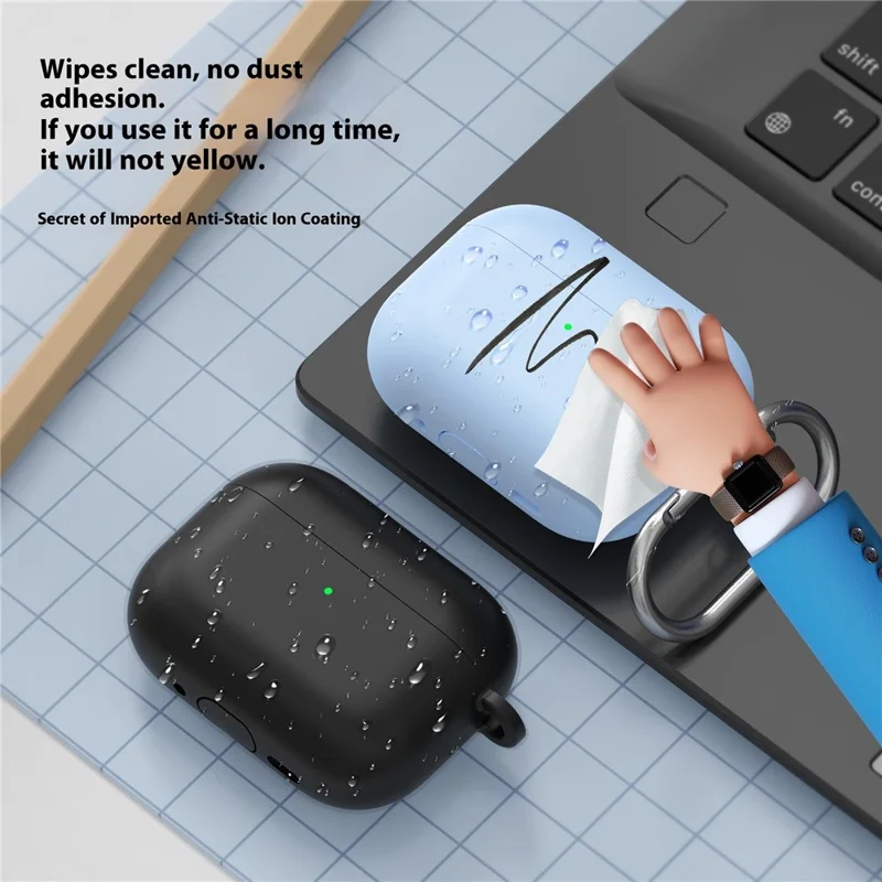 For AirPods Pro 3 Silicone Case 1.6mm Ultra Thin Earphone Protective Cover with Carabiner - Sky Blue