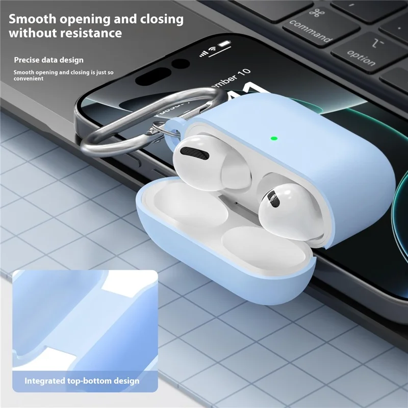 For AirPods Pro 3 Silicone Case 1.6mm Ultra Thin Earphone Protective Cover with Carabiner - White