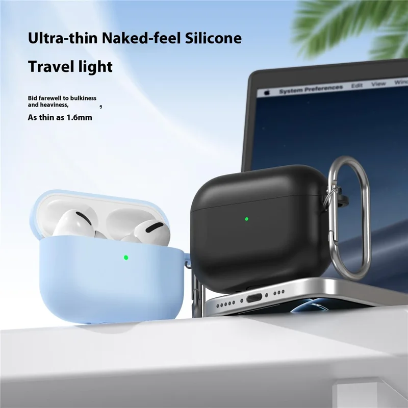 For AirPods Pro 3 Silicone Case 1.6mm Ultra Thin Earphone Protective Cover with Carabiner - Black