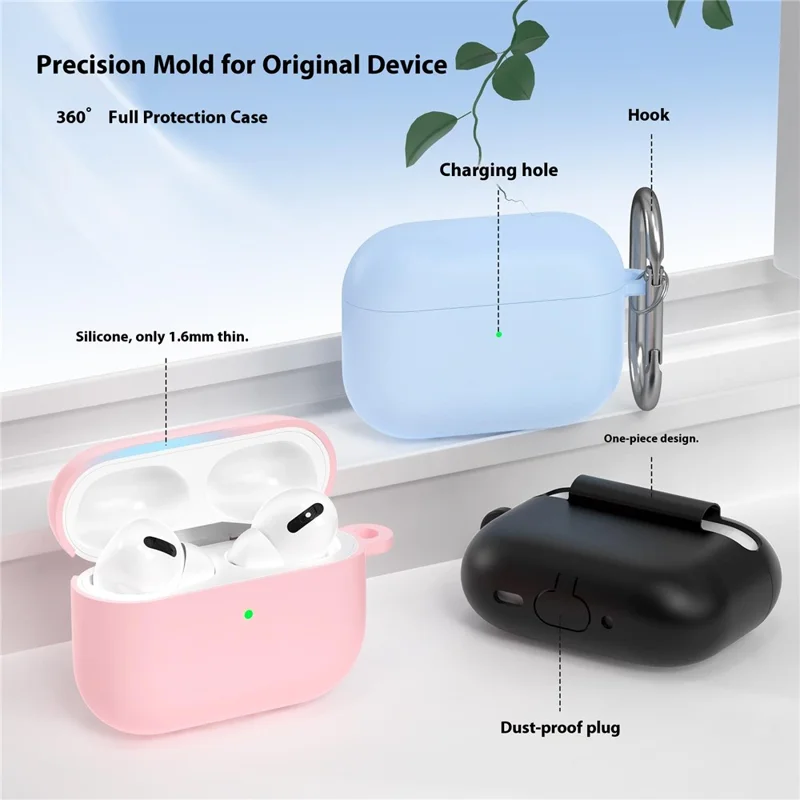 For AirPods Pro 3 Silicone Case 1.6mm Ultra Thin Earphone Protective Cover with Carabiner - Black