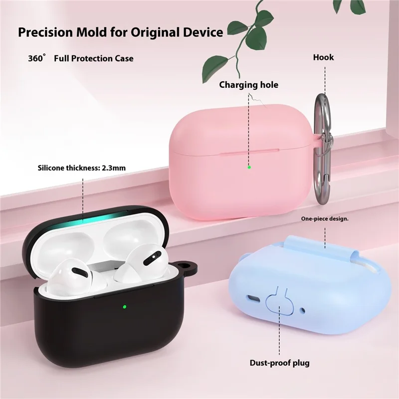 For AirPods Pro 3 Silicone Case 2.3mm Earphone Protective Cover with Carabiner - White
