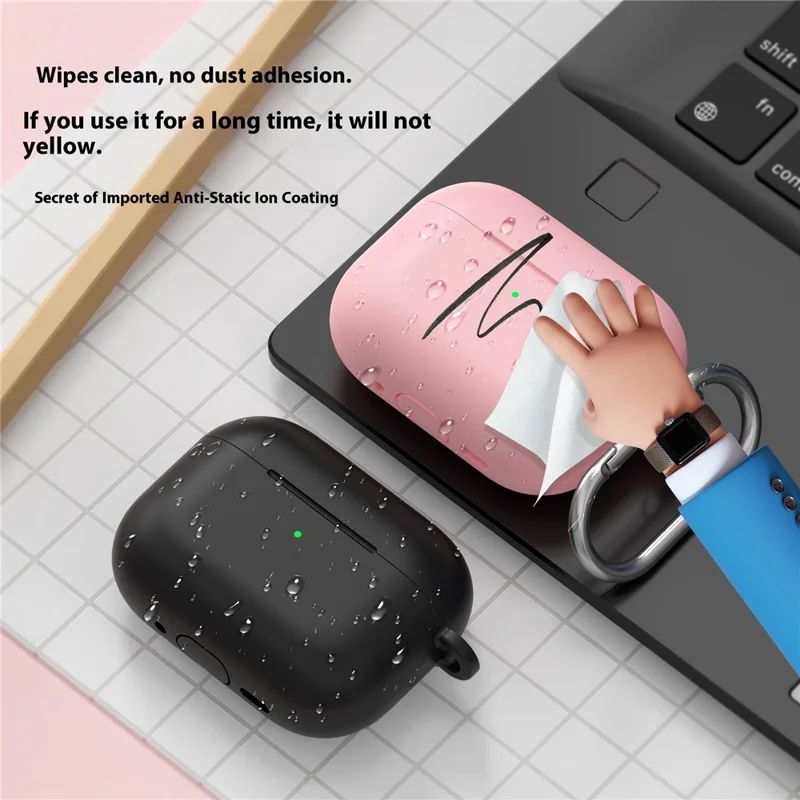 For AirPods Pro 3 Silicone Case 2.3mm Earphone Protective Cover with Carabiner - Black
