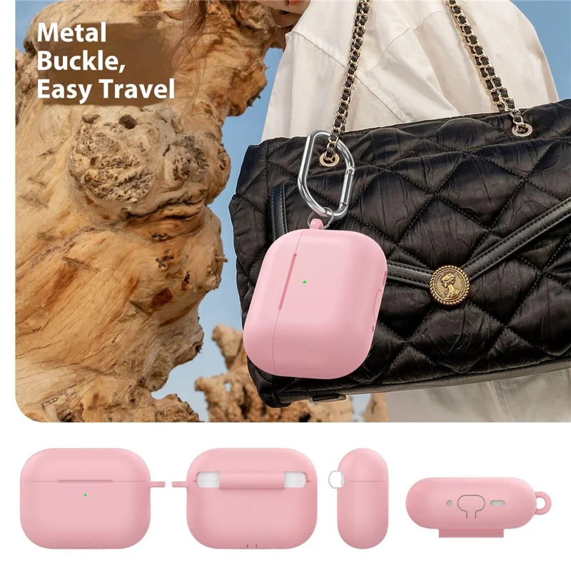 For AirPods Pro 3 Silicone Case 2.3mm Earphone Protective Cover with Carabiner - Grey