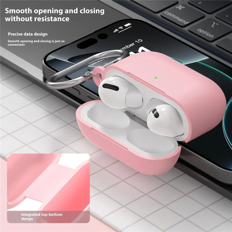 For AirPods Pro 3 Silicone Case 2.3mm Earphone Protective Cover with Carabiner - Grey