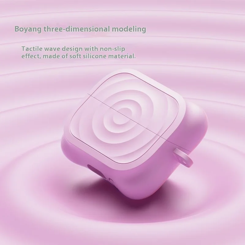 Silicone Case for Samsung Galaxy Buds3 FE / Buds3 Pro / Buds3 Wave Texture Earphone Protective Cover with Carabiner - Pink