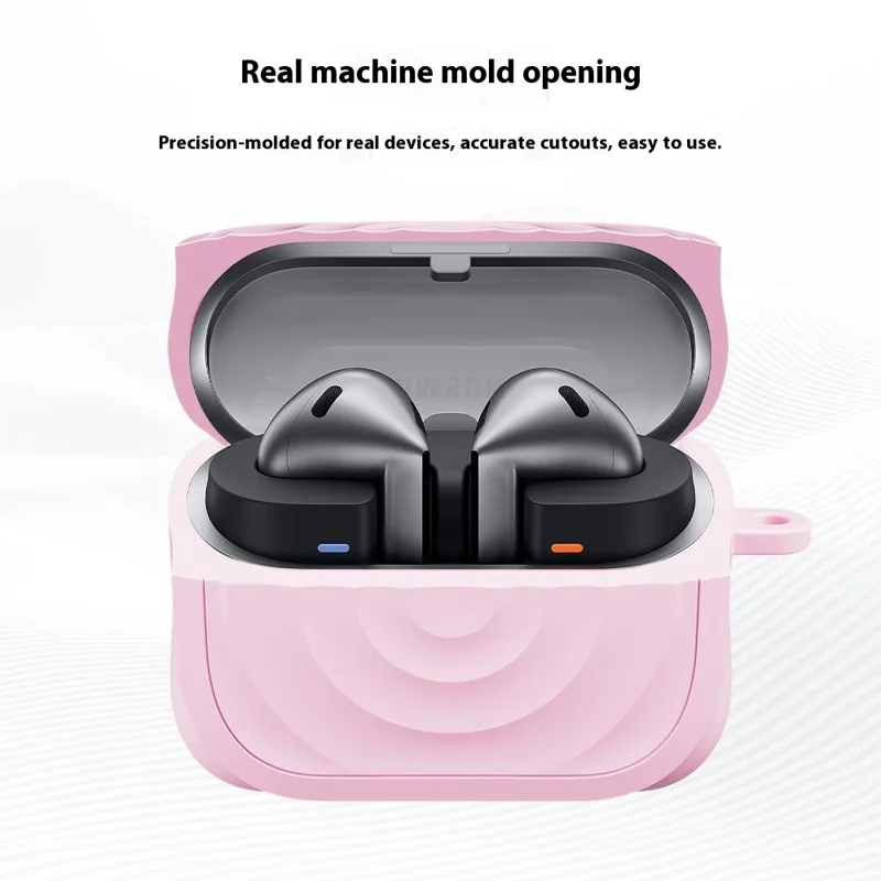 Silicone Case for Samsung Galaxy Buds3 FE / Buds3 Pro / Buds3 Wave Texture Earphone Protective Cover with Carabiner - Pink