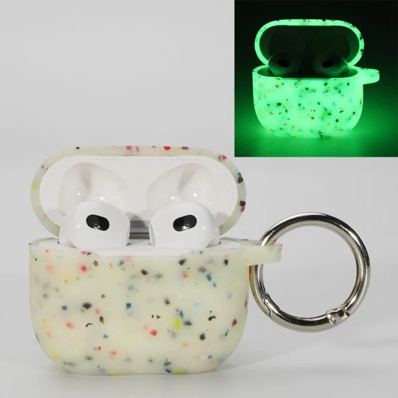 For AirPods Pro 3 Earphone Case Biodegradable TPU Earbuds Luminous Protective Cover with Ring Buckle - Luminous Green