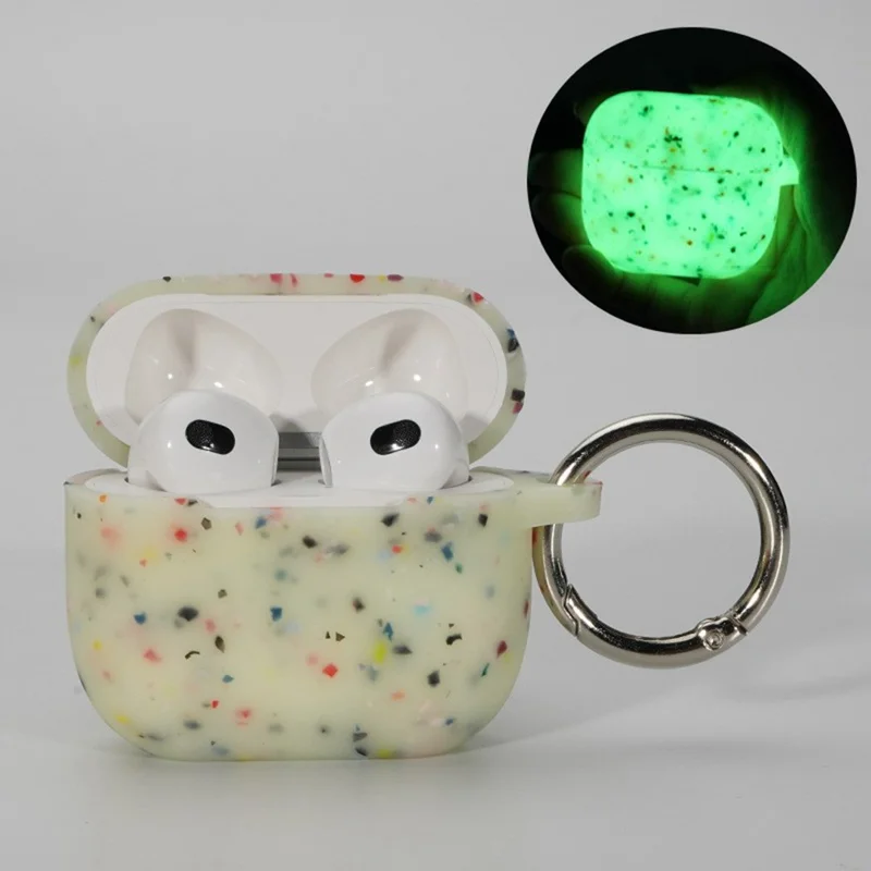 For AirPods Pro 3 Earphone Case Biodegradable TPU Earbuds Luminous Protective Cover with Ring Buckle - Luminous Green