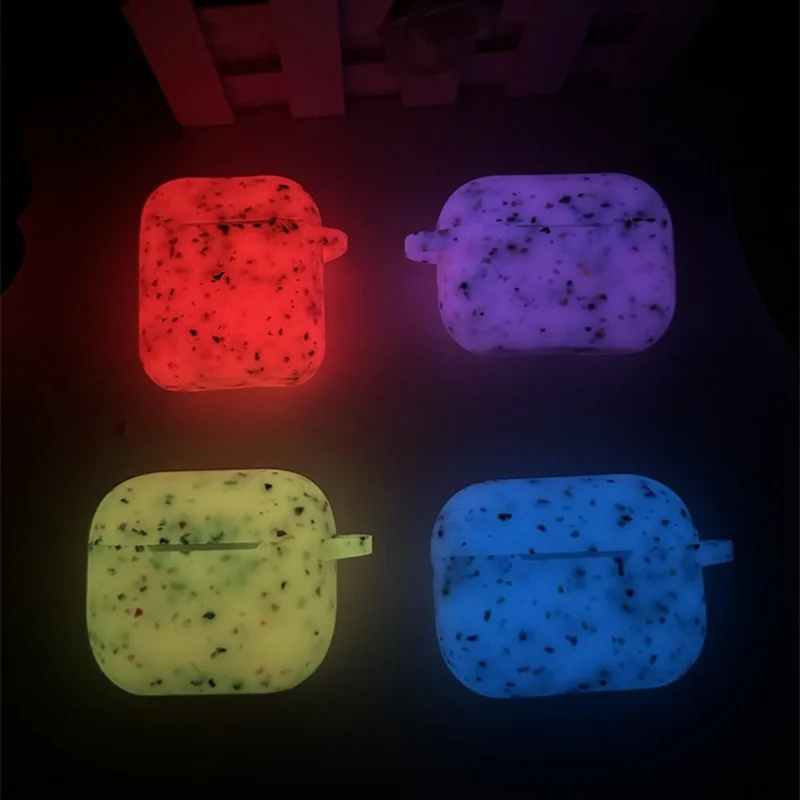 For AirPods Pro 3 Earphone Case Biodegradable TPU Earbuds Luminous Protective Cover with Ring Buckle - Luminous Green