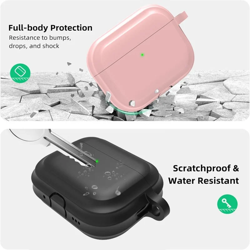 For AirPods Pro 3 Silicone Case Full Protection Earphone Cover with Carabiner - White