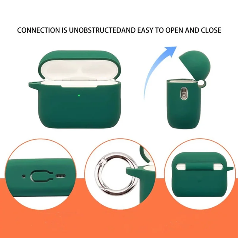 For AirPods Pro 3 Wireless Earbuds Silicone Protective Case with Keychain Shockproof & Anti-Scratch Cover  - Blackish Green