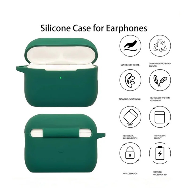 For AirPods Pro 3 Wireless Earbuds Silicone Protective Case with Keychain Shockproof & Anti-Scratch Cover  - Blackish Green