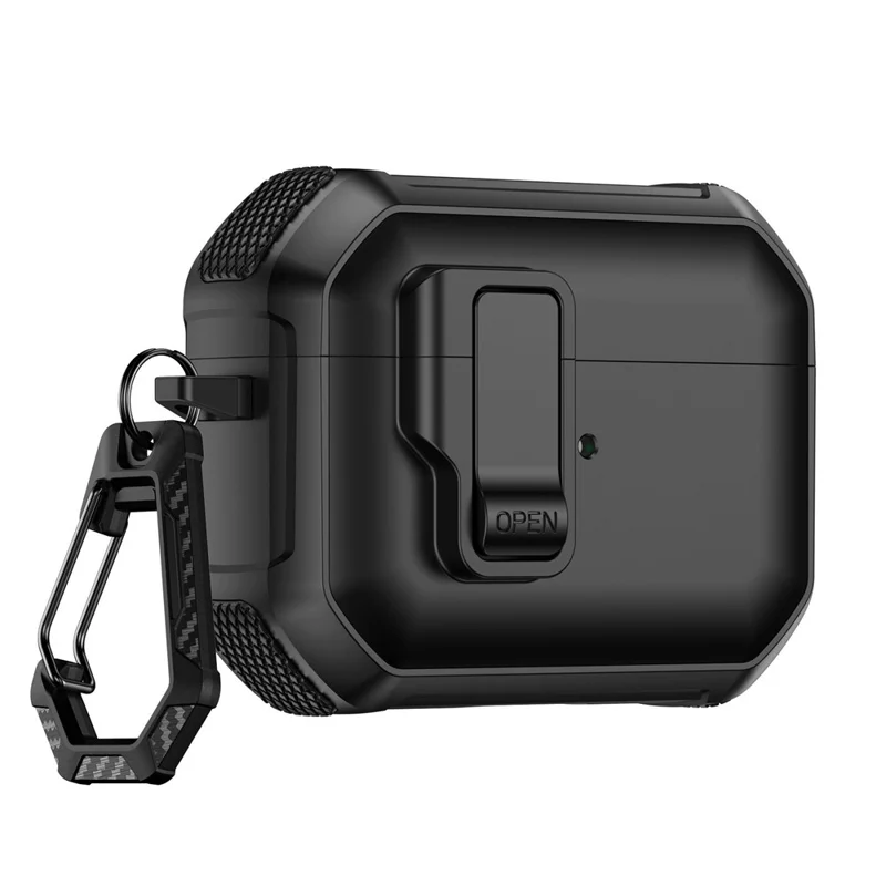 For AirPods 4 Earbuds Case One-Press Open TPU + PC Earphone Protective Cover with Carabiner - Solid Black