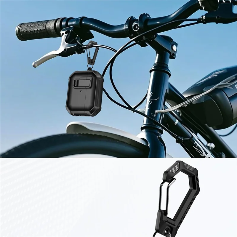 For AirPods 4 Earbuds Case One-Press Open TPU + PC Earphone Protective Cover with Carabiner - Solid Black