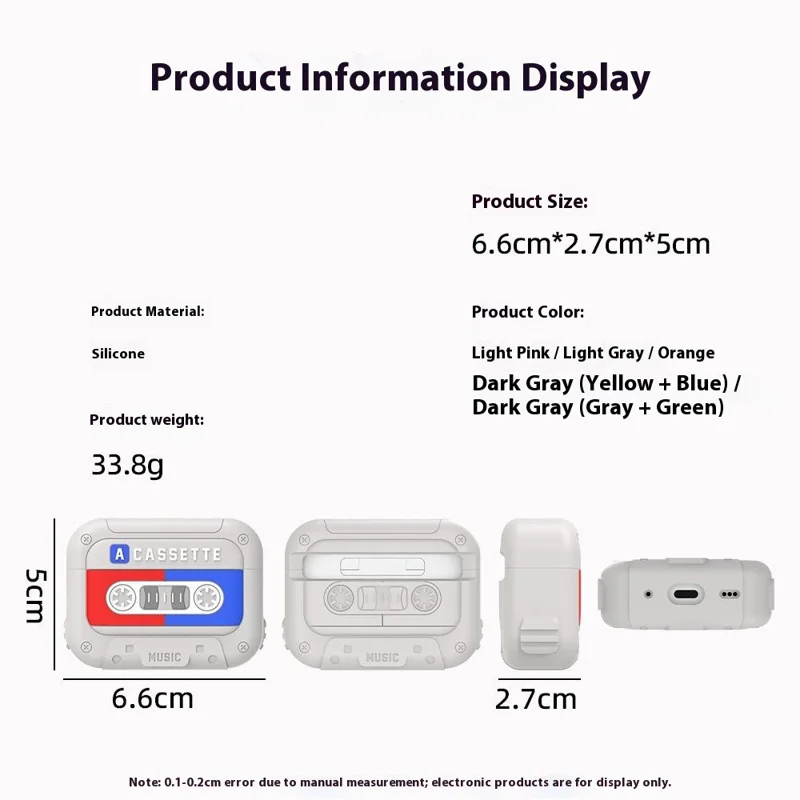 For AirPods 4 Silicone Case Retro Cassette Style Earphone Protective Cover with Strap - Yellow + Blue