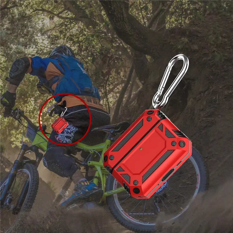 For AirPods Pro 3 Case TPU + PC Earphone Protective Cover with Carabiner - Red