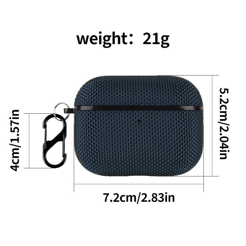 For AirPods Pro 3 Protective Case Nylon Waterproof Earphone Cover with Hanging Buckle - Blue