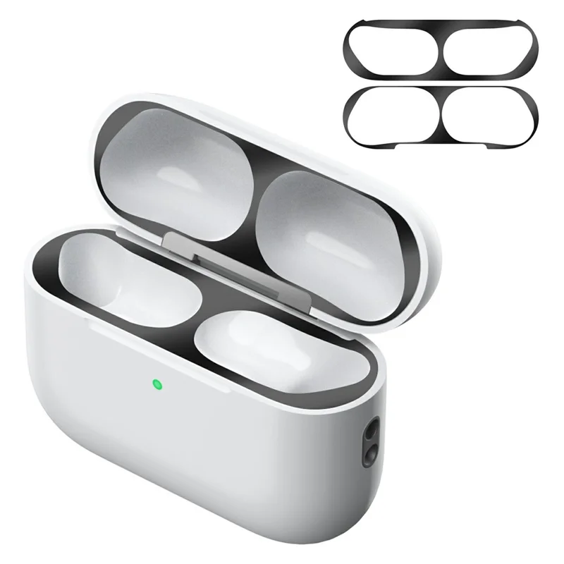 For AirPods Pro 3 Charging Case Bluetooth-Compatible Earbuds Metal Sticker Anti-Dust Protective Decals - Black
