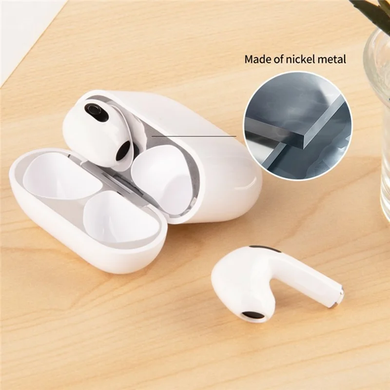 For AirPods Pro 3 Charging Case Bluetooth-Compatible Earbuds Metal Sticker Anti-Dust Protective Decals - Black